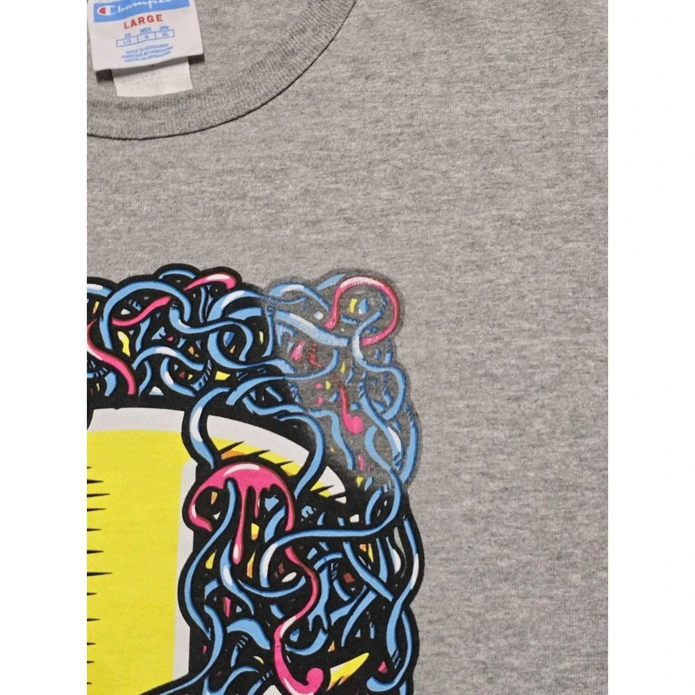 Vintage Champion Connection Logo T-Shirt Mens Large Gray‎ Streetwear